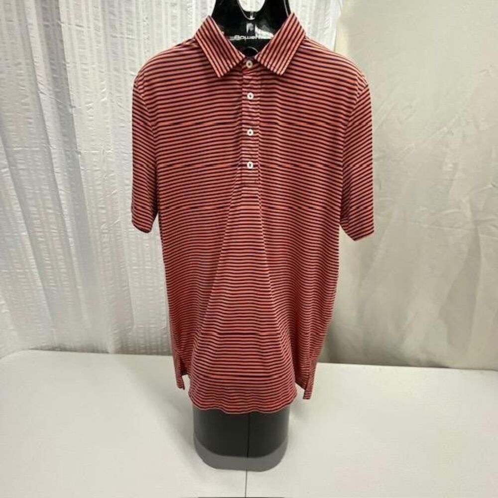 RLX Ralph Lauren Golf Polo Mens L Orange Navy Stripe Marietta Country Club